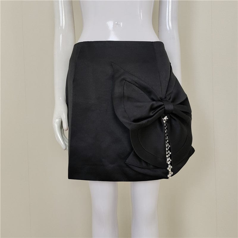 A4470 Fashion Style Black Diamonds Bow Design Women Skirt Short