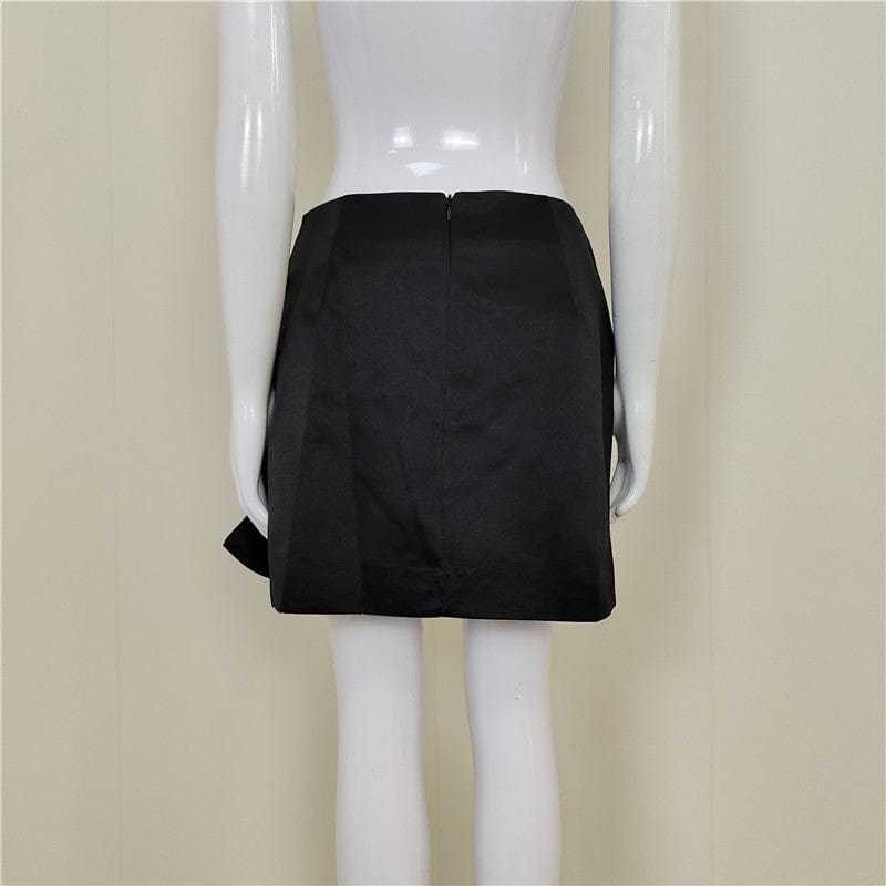 A4470 Fashion Style Black Diamonds Bow Design Women Skirt Short