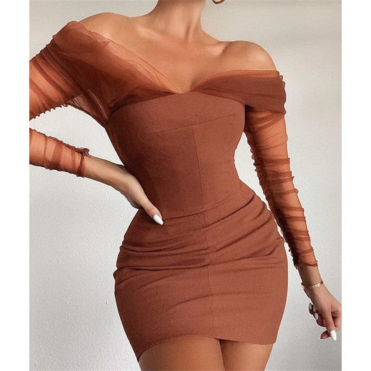 A4535 Hot Sale Off Shoulder Mesh Women Bodycon Sexy bodycon Dress