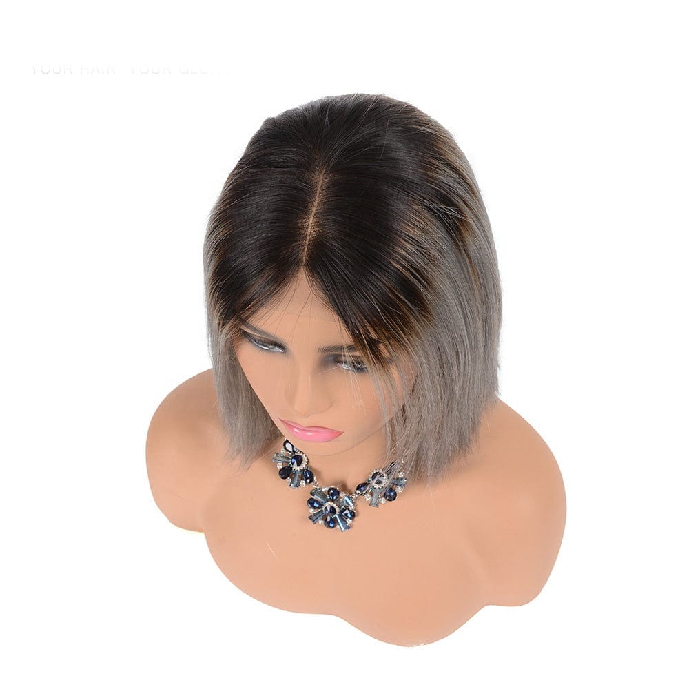 Accept Customized New Arrival Brazilian Hair Weave 4*4 Short Bob Style 1B Grey Ombre Hair Lace Wig