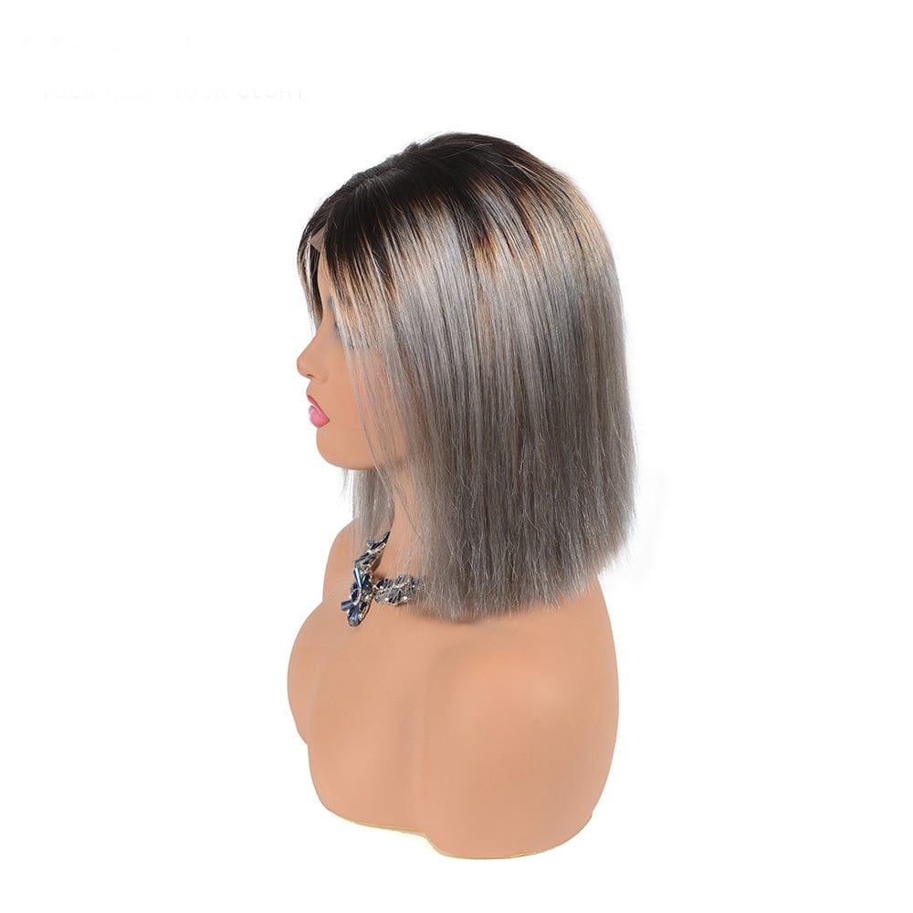 Accept Customized New Arrival Brazilian Hair Weave 4*4 Short Bob Style 1B Grey Ombre Hair Lace Wig