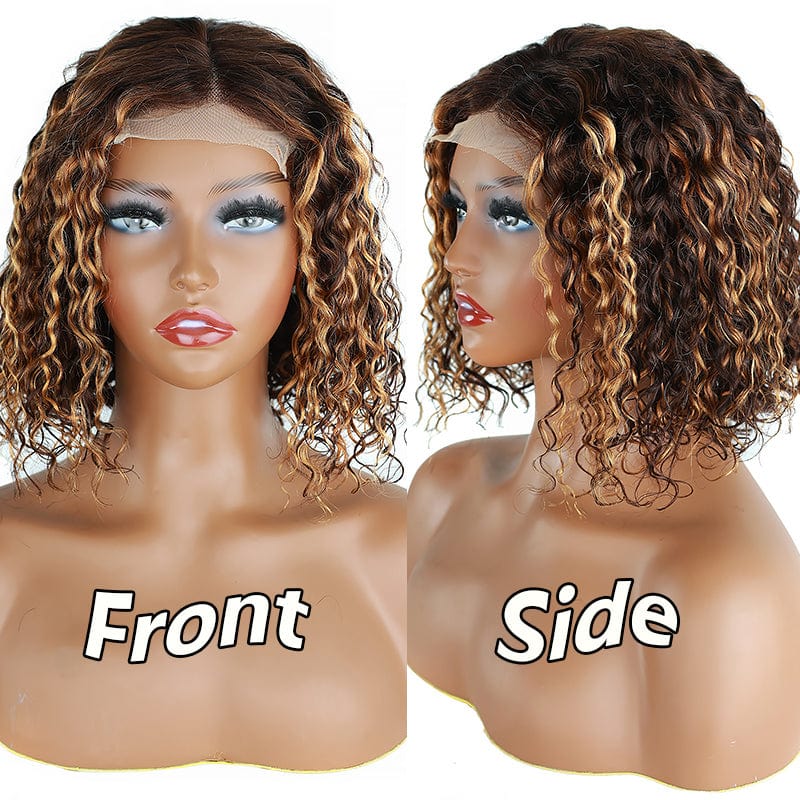 Affordable Prices Virgin Brazilian Peruvian Water Wave Human Hair Wigs, 4X4 HD Transparent Lace Closure Afro Curly Short Bob Wig