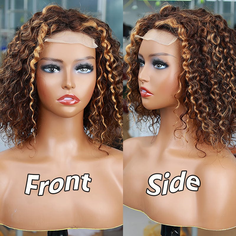 Affordable Prices Virgin Brazilian Peruvian Water Wave Human Hair Wigs, 4X4 HD Transparent Lace Closure Afro Curly Short Bob Wig