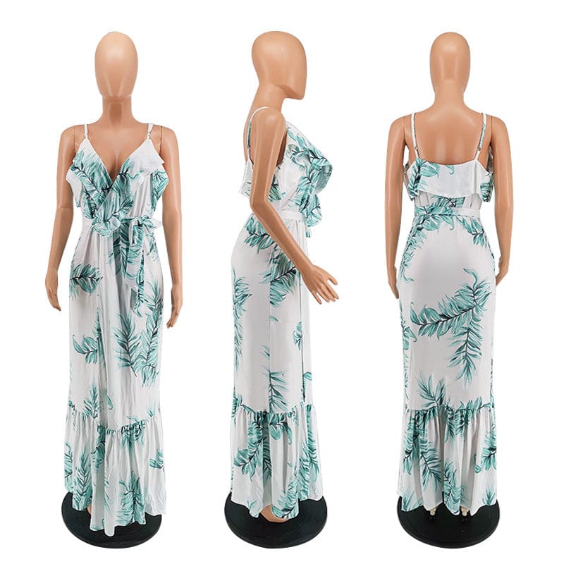 AH0161 Print Women Clothing Casual Dresses Sexy Backless Long Suspenders Dress