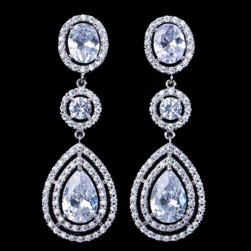 American Big Water Drop Cubic Zirconia Stone Pave Long Drop Royal Blue Bridal Wedding Earrings For Brides Jewelry Accessories