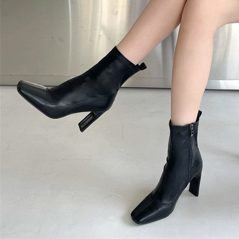 Ankle Boots Fashion High Heels Autumn 2023 Square Head Solid Winter Thin heel Shoes Zipper Office 35-39 White Women Boots