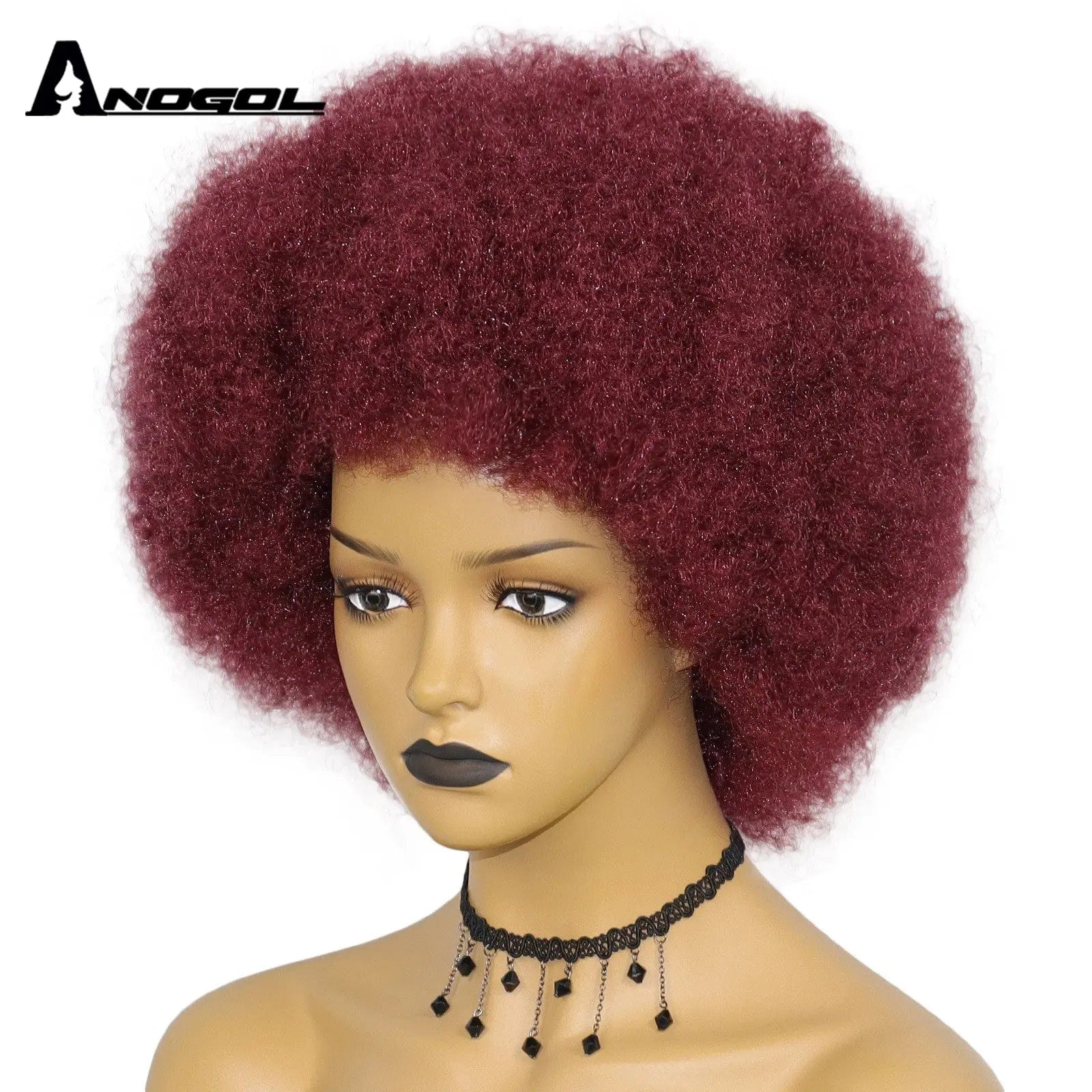 Anogol Afro Kinky Curly Hair Wigs with Bangs