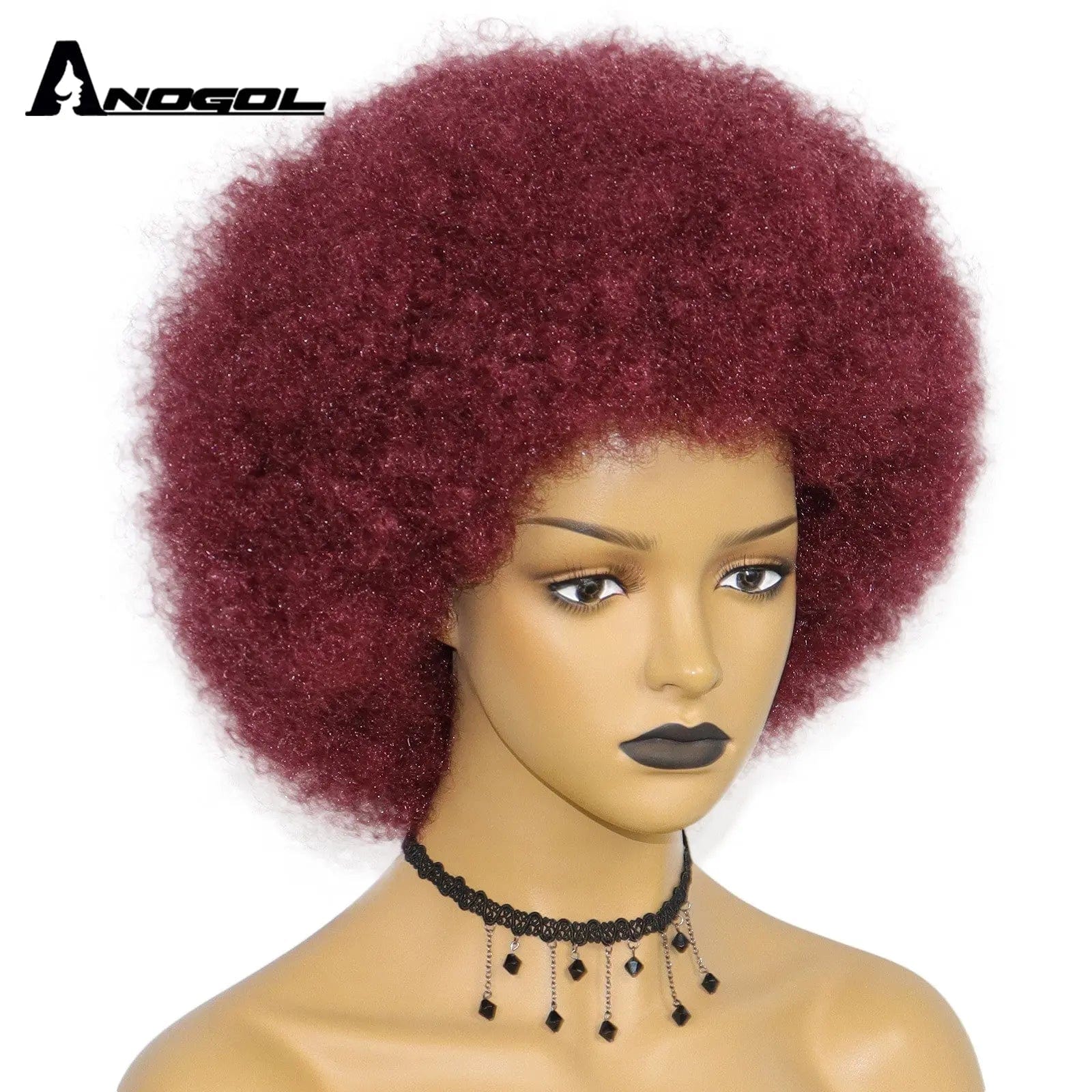 Anogol Afro Kinky Curly Hair Wigs with Bangs