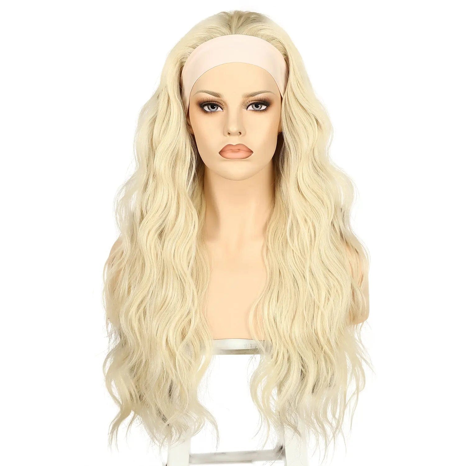 Anogol Synthetic Headband Wig Beige Long Loose Wave