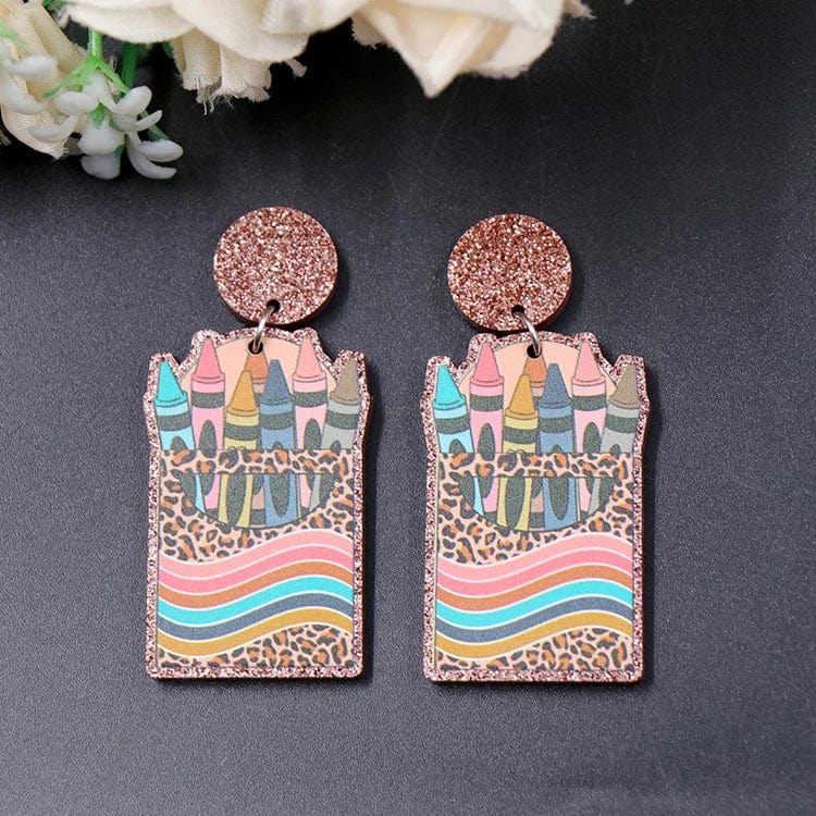 as picture / 1.0*1.6in / Multi ERS662ER1455 Promotion Crayon Jewelry For Teacher's Day Gift Acrylic Earrings