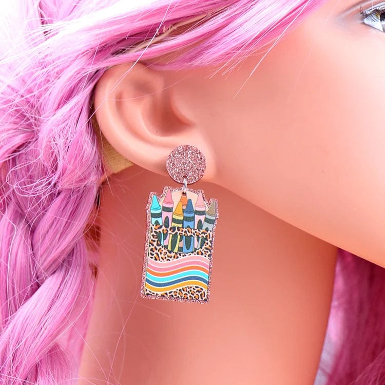 as picture / 1.0*1.6in / Multi ERS662ER1455 Promotion Crayon Jewelry For Teacher's Day Gift Acrylic Earrings