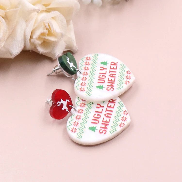 as picture / 1.1*1.4in / green MD141ER2115 1pair New product CN Drop heart ugly sweater TRENDY christmas Acrylic earrings Jewelry for women