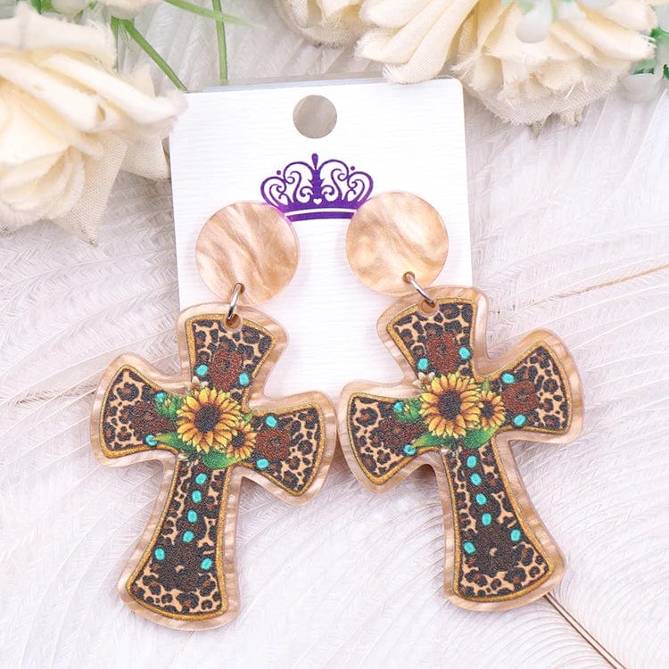 as picture / 1.3*1.8in / Brown ERS844ER1823 1pair Top fashion CN Drop Western Leopard Sunflower Cross TRENDY Acrylic earrings Jewelry for women