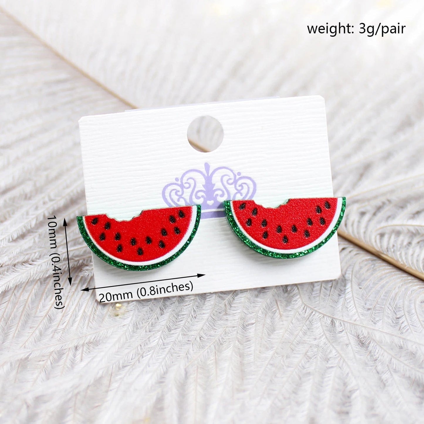 As shown / 20*10mm / Multi ERS032ER1000 Best Price Watermelon Stud UV Print Green Glitter Cute Fruit Acrylic Earrings