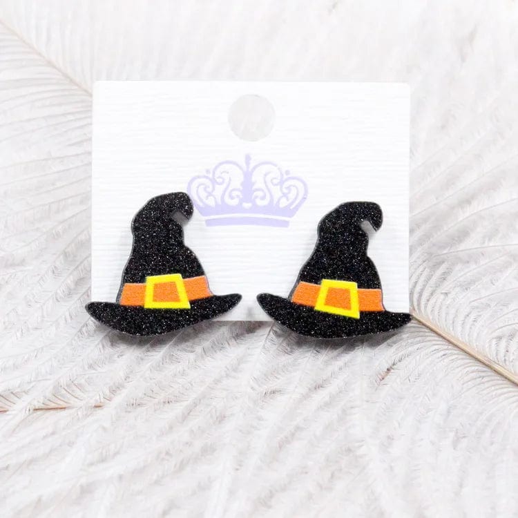 As shown / 20mm / Multi ERS421ER1068 New Arrival Halloween Black Witch Hat Acrylic Stud Earrings