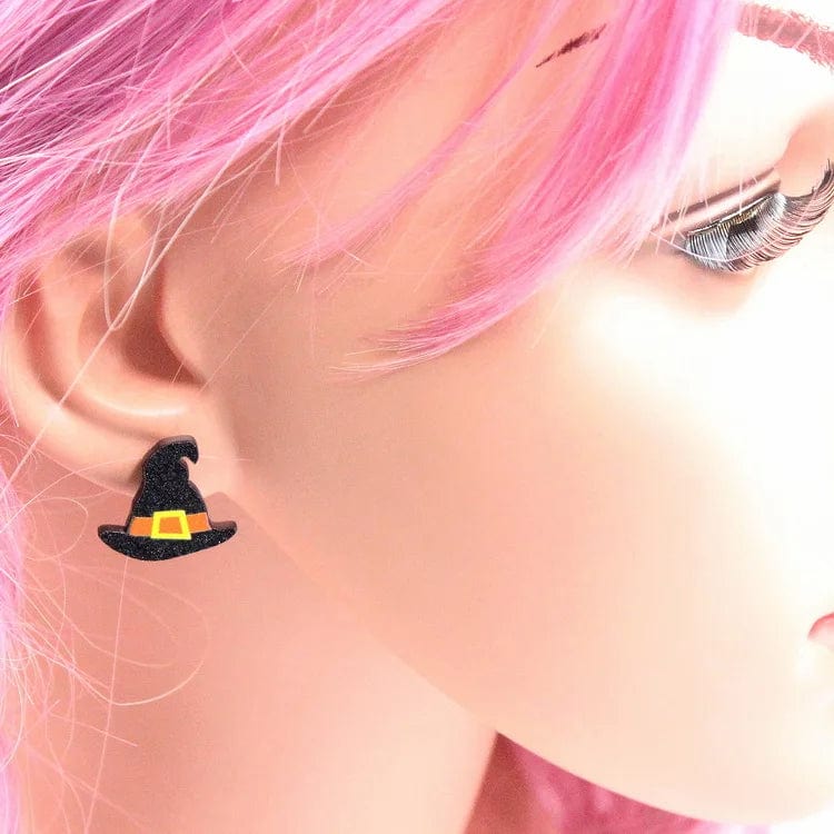 As shown / 20mm / Multi ERS421ER1068 New Arrival Halloween Black Witch Hat Acrylic Stud Earrings