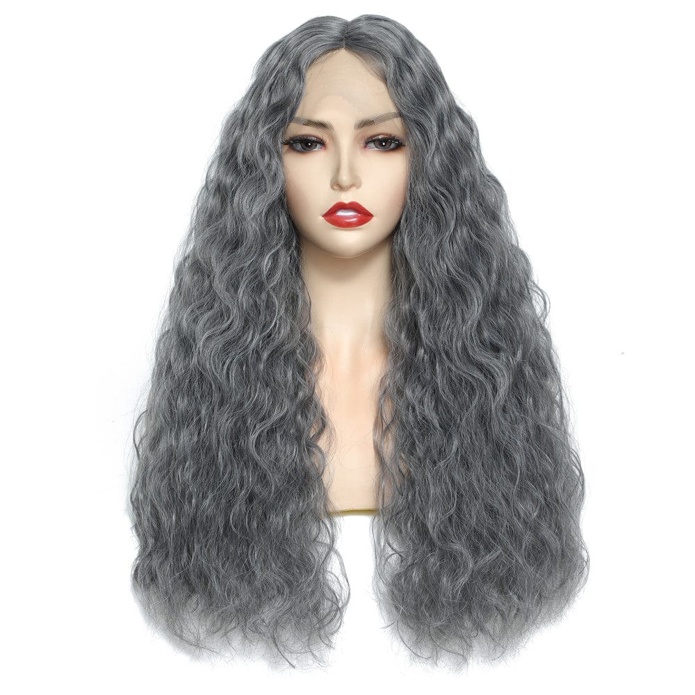 ash grey Long Deep Curly Smoky Grey Wig Synthetic Lace Front Wigs for Women X-TRESS High Temperature Glueless Wavy Middle Part Lace Wig