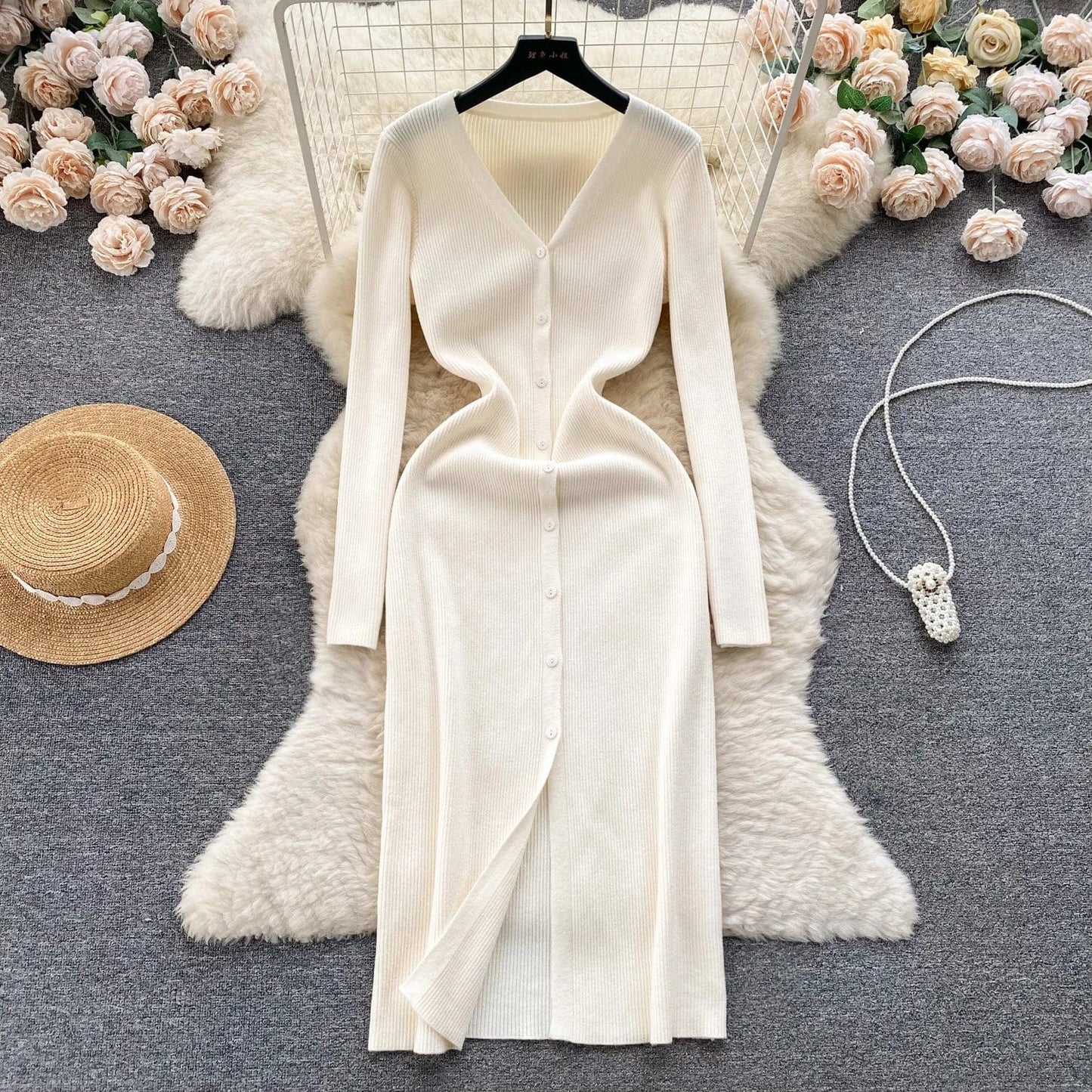 Autumn and Winter Underlay Knitted Dress 2024 New Sweater Skirt Korean Version Elegant High Quality Waist Wrapped Skirt