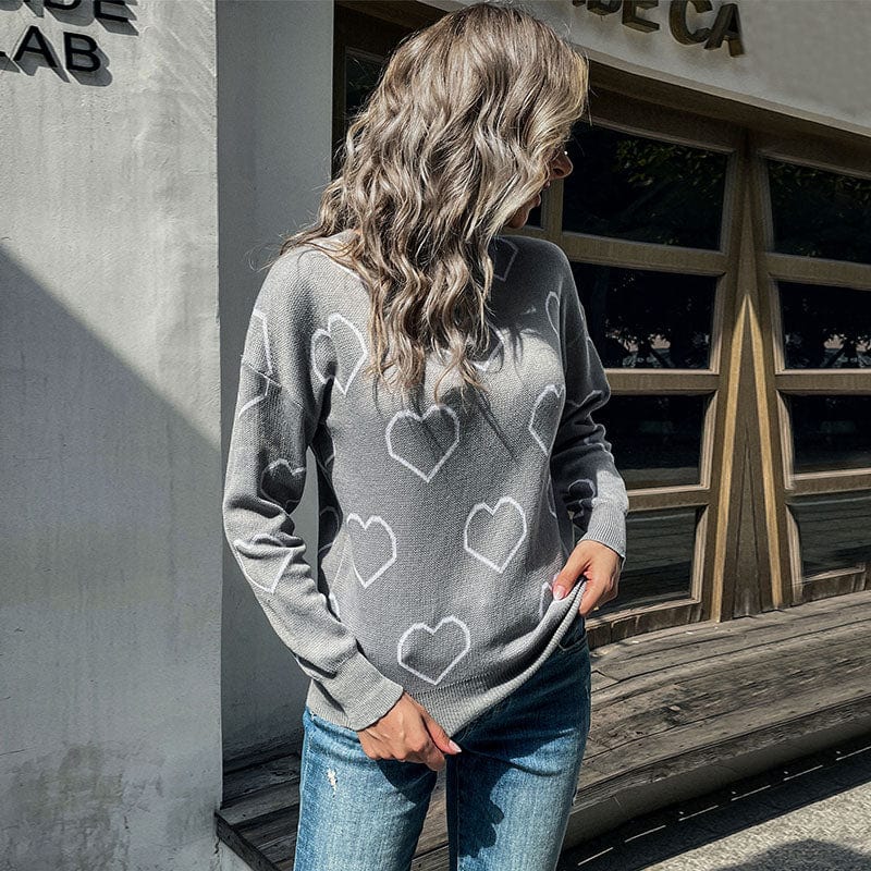 Autumn Spring Cute Loving Heart Coat Women Peach Knitted Winter Women Long Sleeve Pullover Sweater