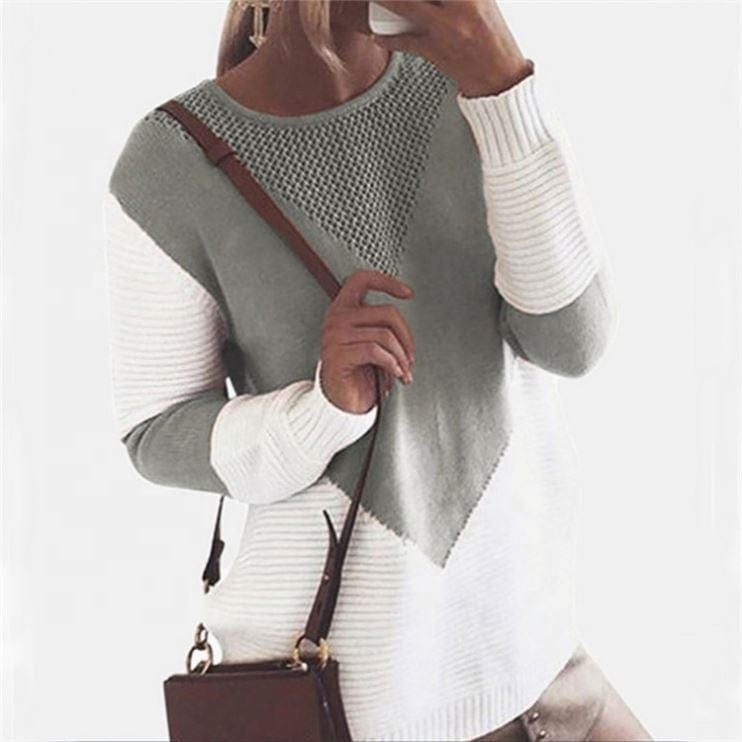 Autumn Spring Winter Fashion Crew Neck Long Sleeve Patchwork Women Casual Sweater