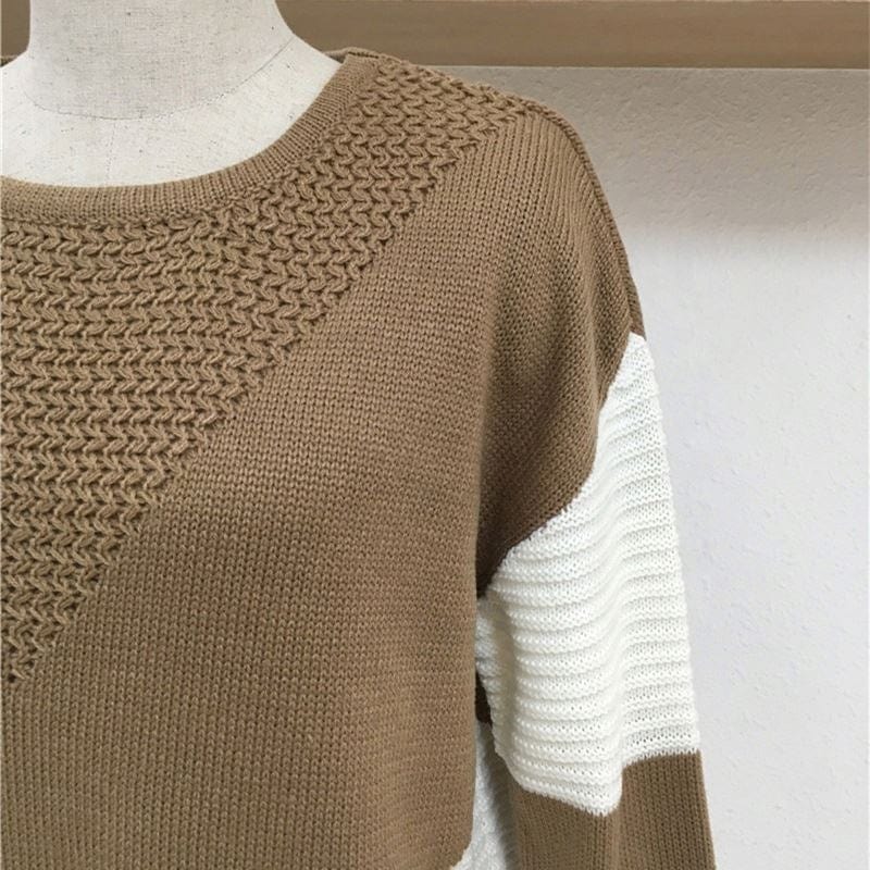 Autumn Spring Winter Fashion Crew Neck Long Sleeve Patchwork Women Casual Sweater