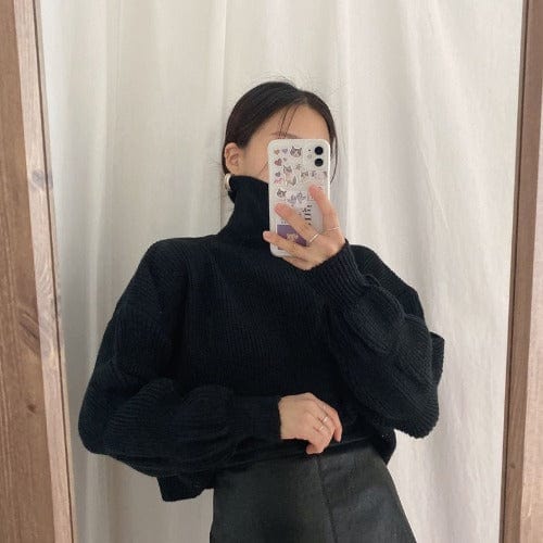 Average size / black New Lazy Wind Pullover Sweater Women's Outer Loose Thickened High Collar Gentle