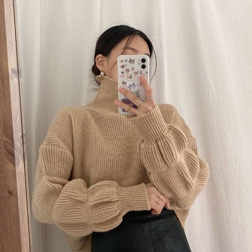 Average size / Khaki New Lazy Wind Pullover Sweater Women's Outer Loose Thickened High Collar Gentle