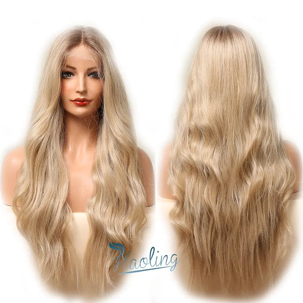 BBL66050 Long Loose Body Wave Lace Front Synthetic Hair Wigs for Women Golden Blonde Lace Wigs Synthetic Blend Wig with Lace Front