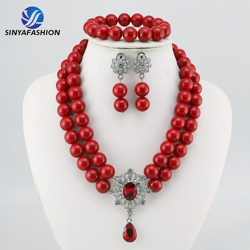 Beautiful African Jewelry Set Bridal Party Jewelry Set with Beads Handmade High Quality Lady Women's Shield Jewelry Sets SA117-2