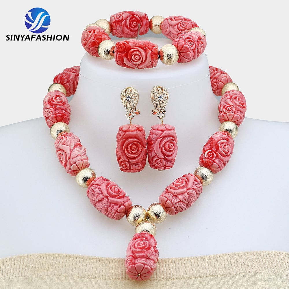 Beautiful African Jewelry Set Bridal Party Jewelry Set with Beads Handmade High Quality Lady Women's Shield Jewelry Sets SA117-2