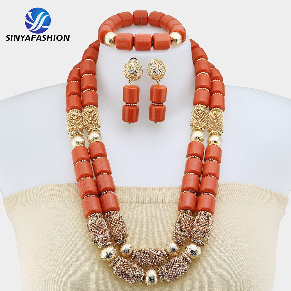 Beautiful African Jewelry Set Bridal Party Jewelry Set with Beads Handmade High Quality Lady Women's Shield Jewelry Sets SA117-2