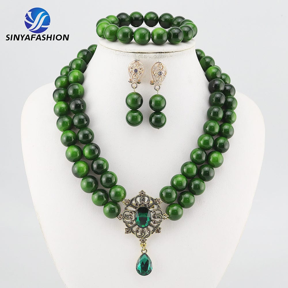 Beautiful African Jewelry Set Bridal Party Jewelry Set with Beads Handmade High Quality Lady Women's Shield Jewelry Sets SA117-2