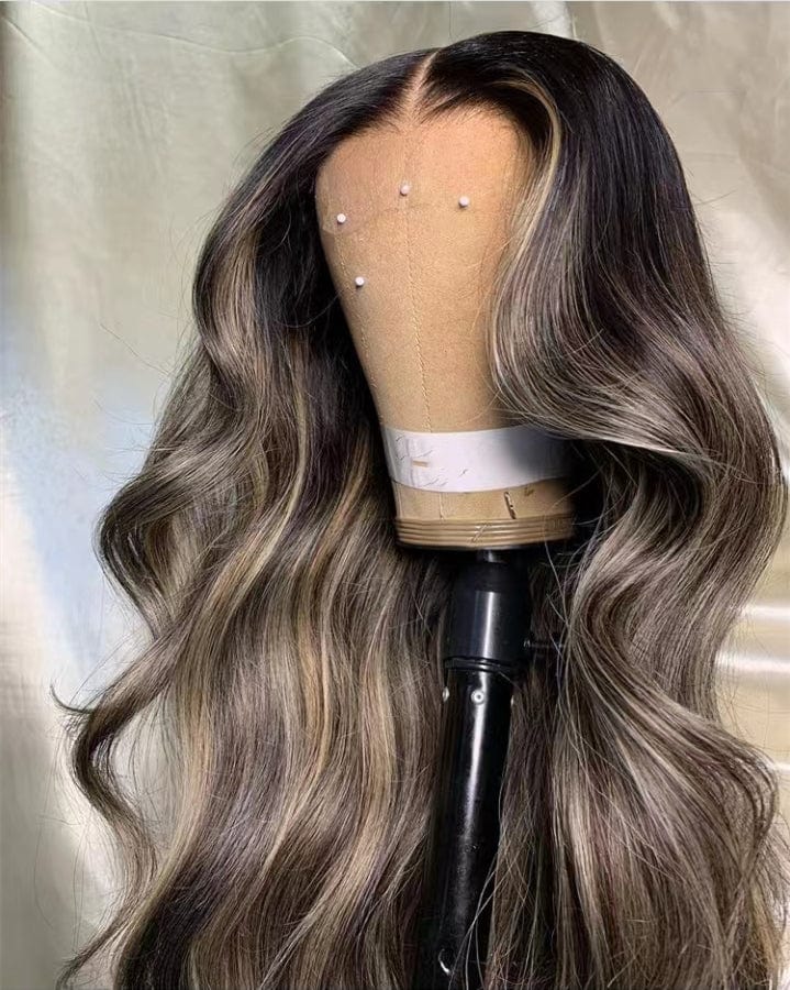 Beautiful Highlight Blonde With Dark Brown Ocean Wave 100 Virgin Human Hair Invisible Lace Front Wigs