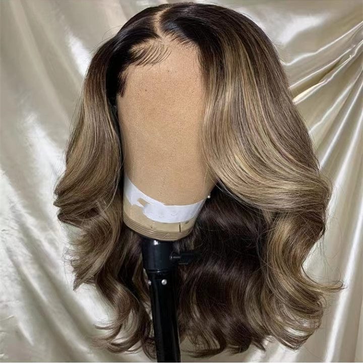 Beautiful Highlight Blonde With Dark Brown Ocean Wave 100 Virgin Human Hair Invisible Lace Front Wigs