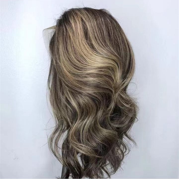 Beautiful Highlight Blonde With Dark Brown Ocean Wave 100 Virgin Human Hair Invisible Lace Front Wigs