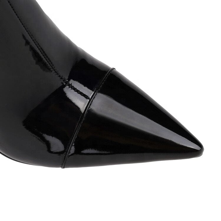 Big Size 43 Black Patent Leather Winter Knee High Boots Sexy Pointed Toe High Stiletto Heel Fashion Women Boots