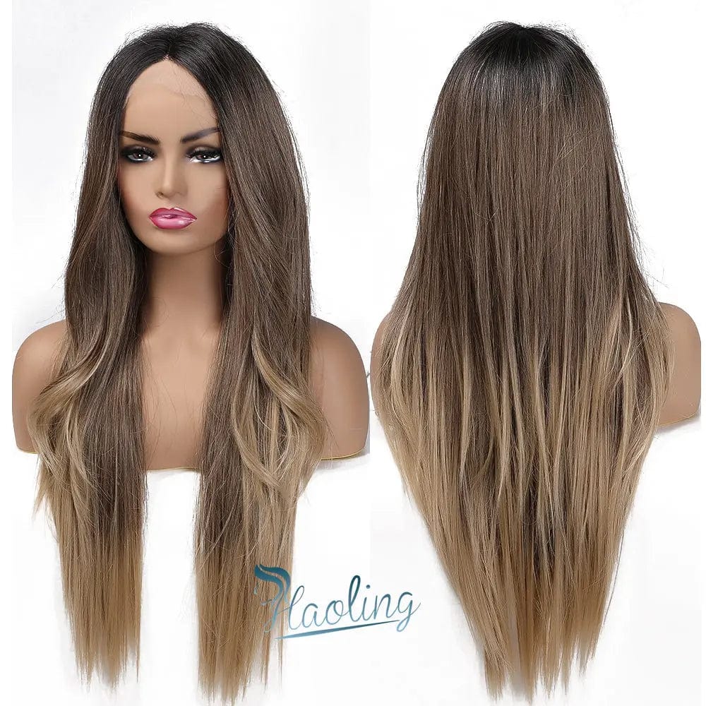 BL66009 HAOLING Black Brown Golden Synthetic Lace Front Wig Middle Part Long Straight Lace Wigs for Women lace synthetic wigs