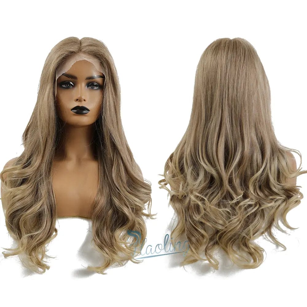 BL66017-2 HAOLING Front Lace Wig Synthetic Honey Brown Blonde Long Silky Straight Hair Synthetic Lace Front Wigs for Women