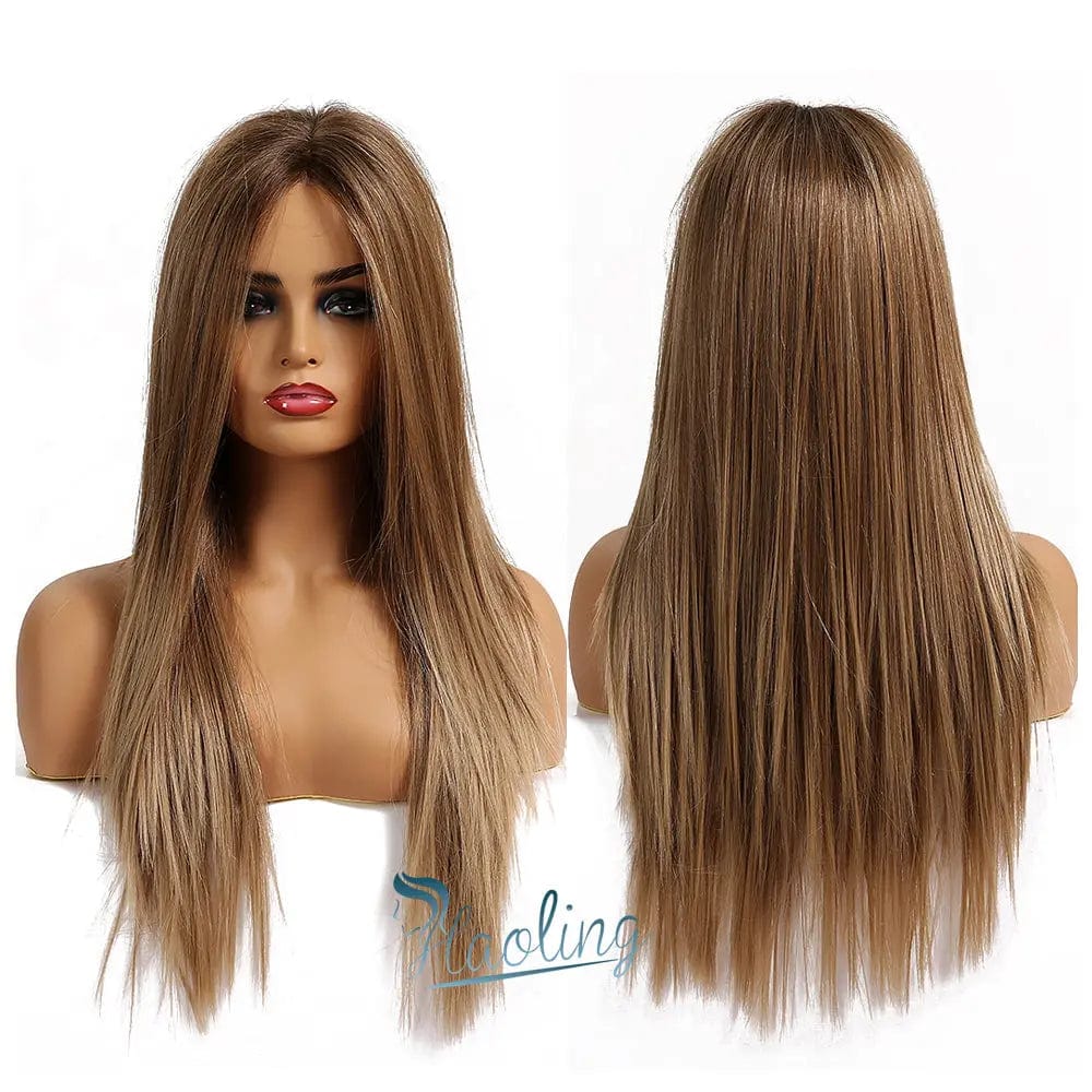 BL66027 HAOLING Front Lace Wig Synthetic Honey Brown Blonde Long Silky Straight Hair Synthetic Lace Front Wigs for Women