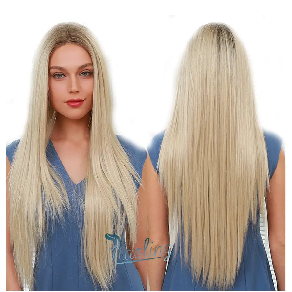 BL66034 HAOLING Front Lace Wig Synthetic Honey Brown Blonde Long Silky Straight Hair Synthetic Lace Front Wigs for Women