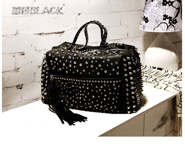 Black hand bags for women purses and handbags luxury designer rivet rhinestone shoulder bag Large Capacity Travel shopper tote bag