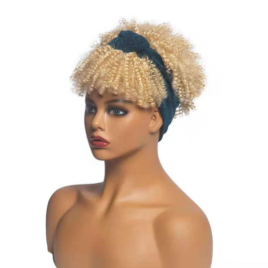 Black New fashion short kinky curl Afro style high quality fibers  Human Hair Headband Wig low MOQ wholesale