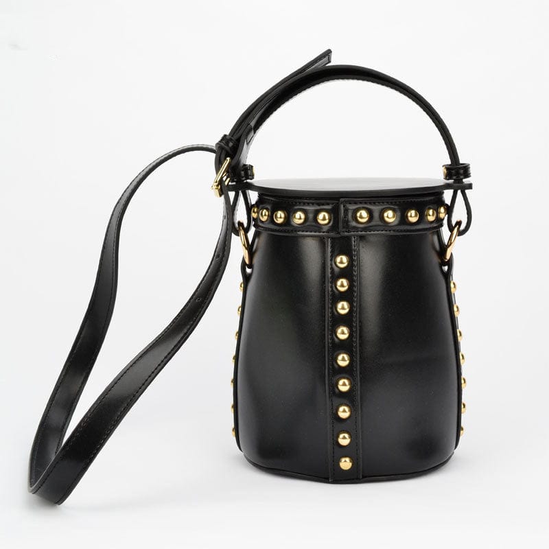 black New style Handbags with Rivets Shoulder Bag Black Women Bucket Bag