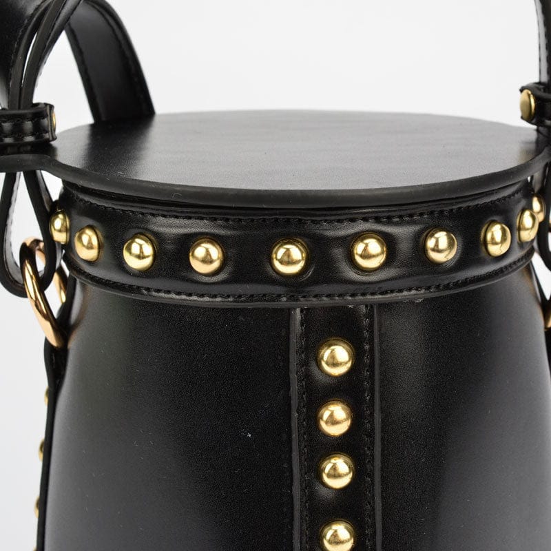 black New style Handbags with Rivets Shoulder Bag Black Women Bucket Bag