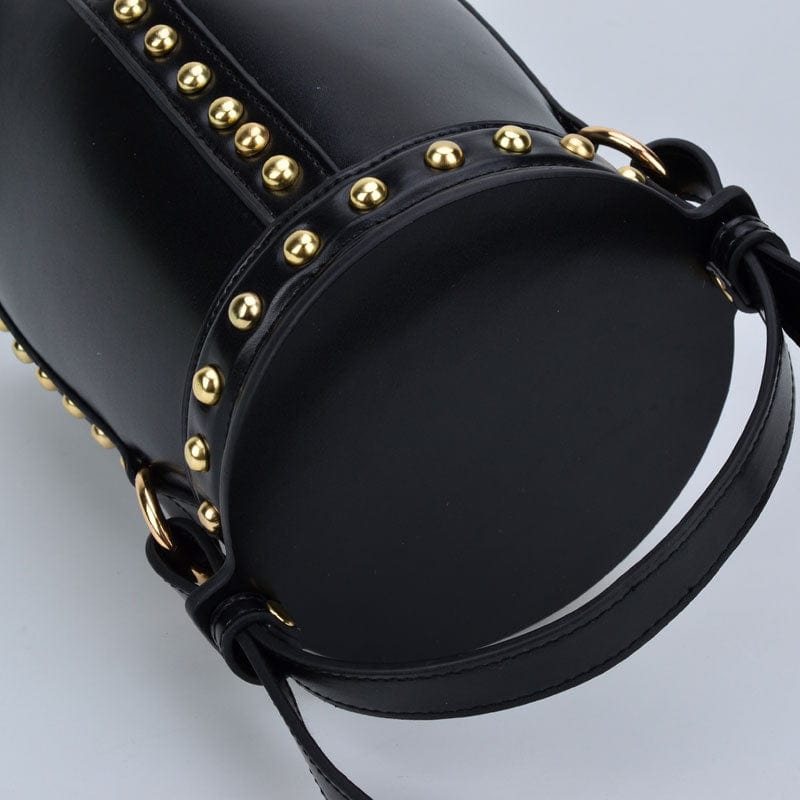 black New style Handbags with Rivets Shoulder Bag Black Women Bucket Bag