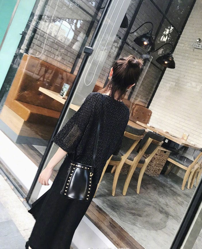 black New style Handbags with Rivets Shoulder Bag Black Women Bucket Bag