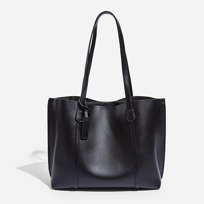 black New woman leather large capacity tote bag vegan shoulder women work bag custom plain purses handbags