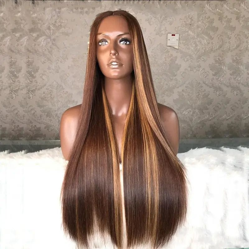 Bleached Knots Chocolate Brown Highlight Straight Hair