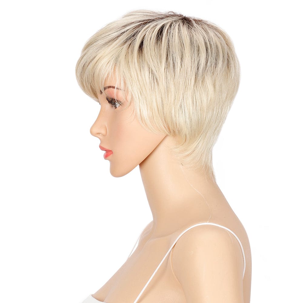 blond pixied cut wig sleek wholesale hot selling heat resistant made machine blond pixie bob wig synthetic hair wig for women