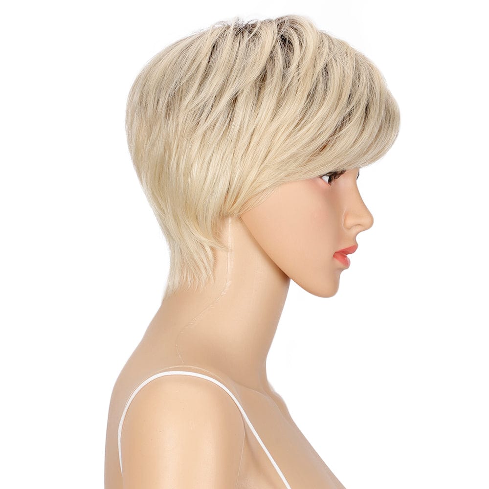 blond pixied cut wig sleek wholesale hot selling heat resistant made machine blond pixie bob wig synthetic hair wig for women